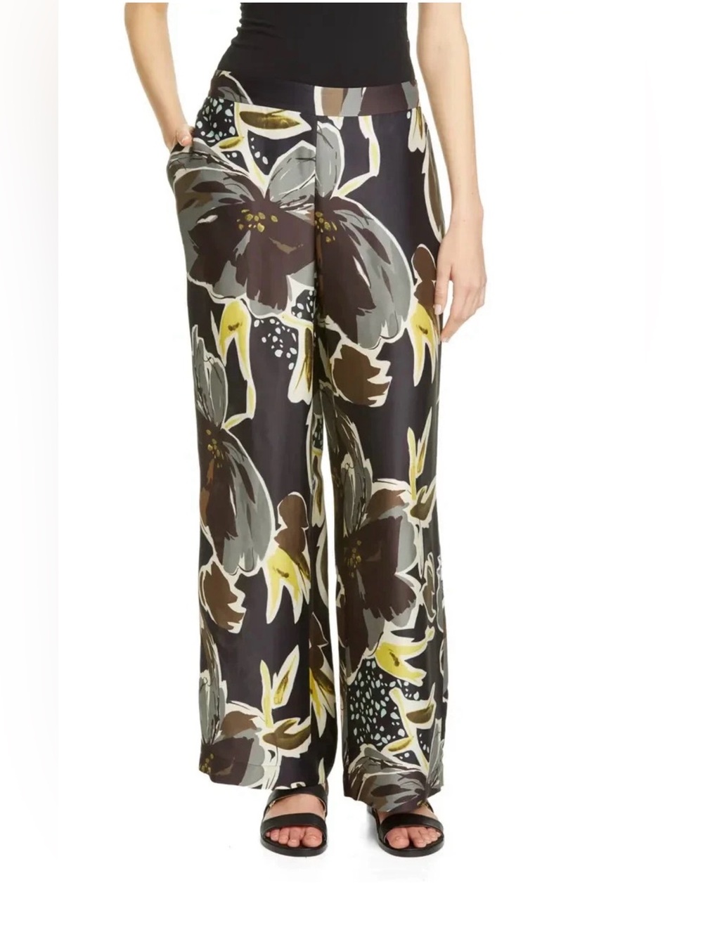Lafayette 148 New York Floral Satin Wide Leg Pants